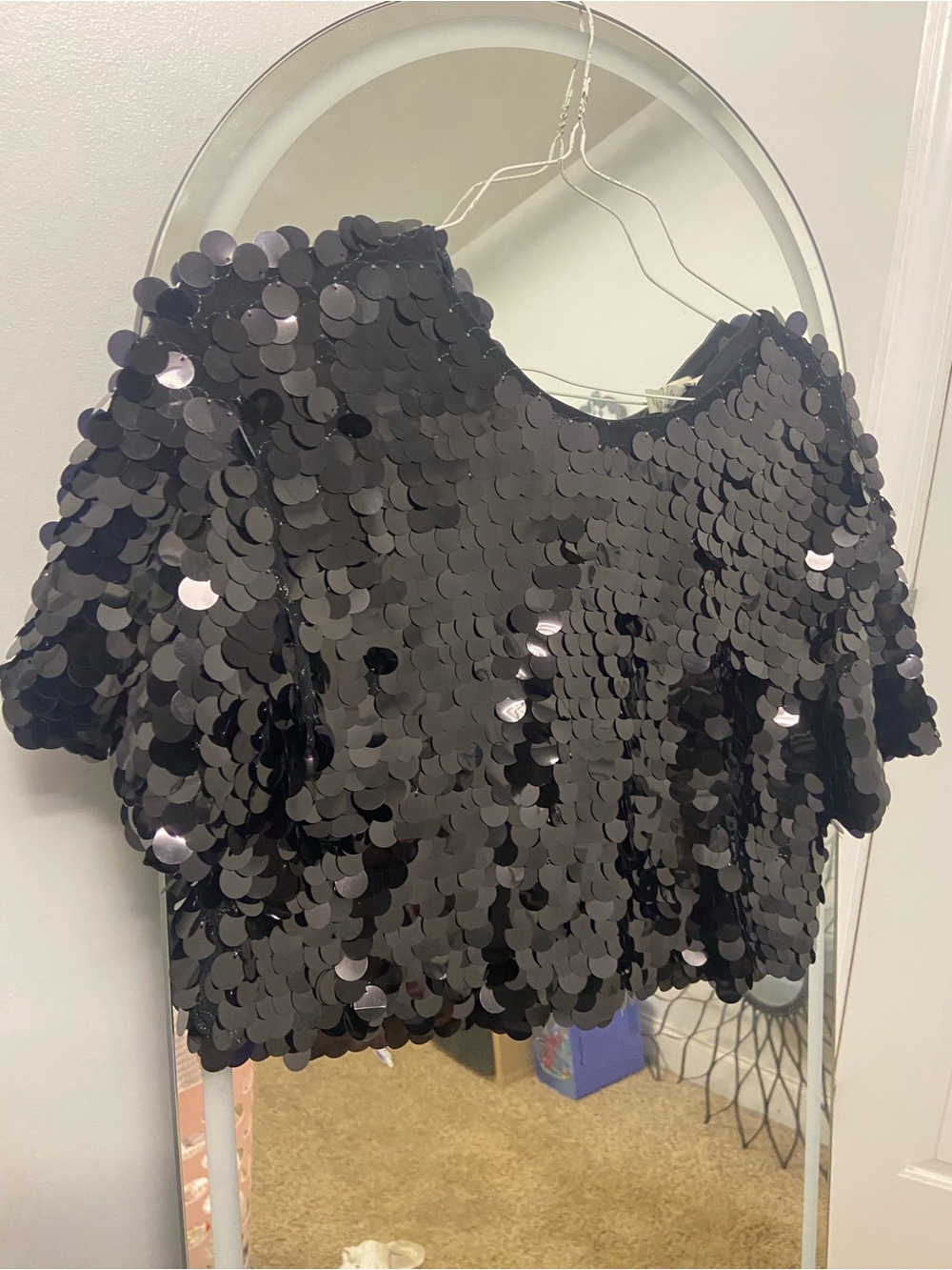a new day Black Sequin Short Sleeve Crop Top